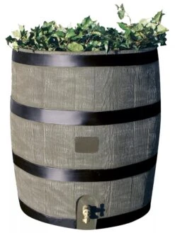 Round Rain Barrel With Planter, 35 Gallons -Garden Tools Shop 8612856BK 08V tif
