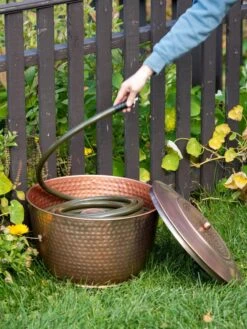 Hammered Copper Hose Pot With Lid -Garden Tools Shop 8613311 0012